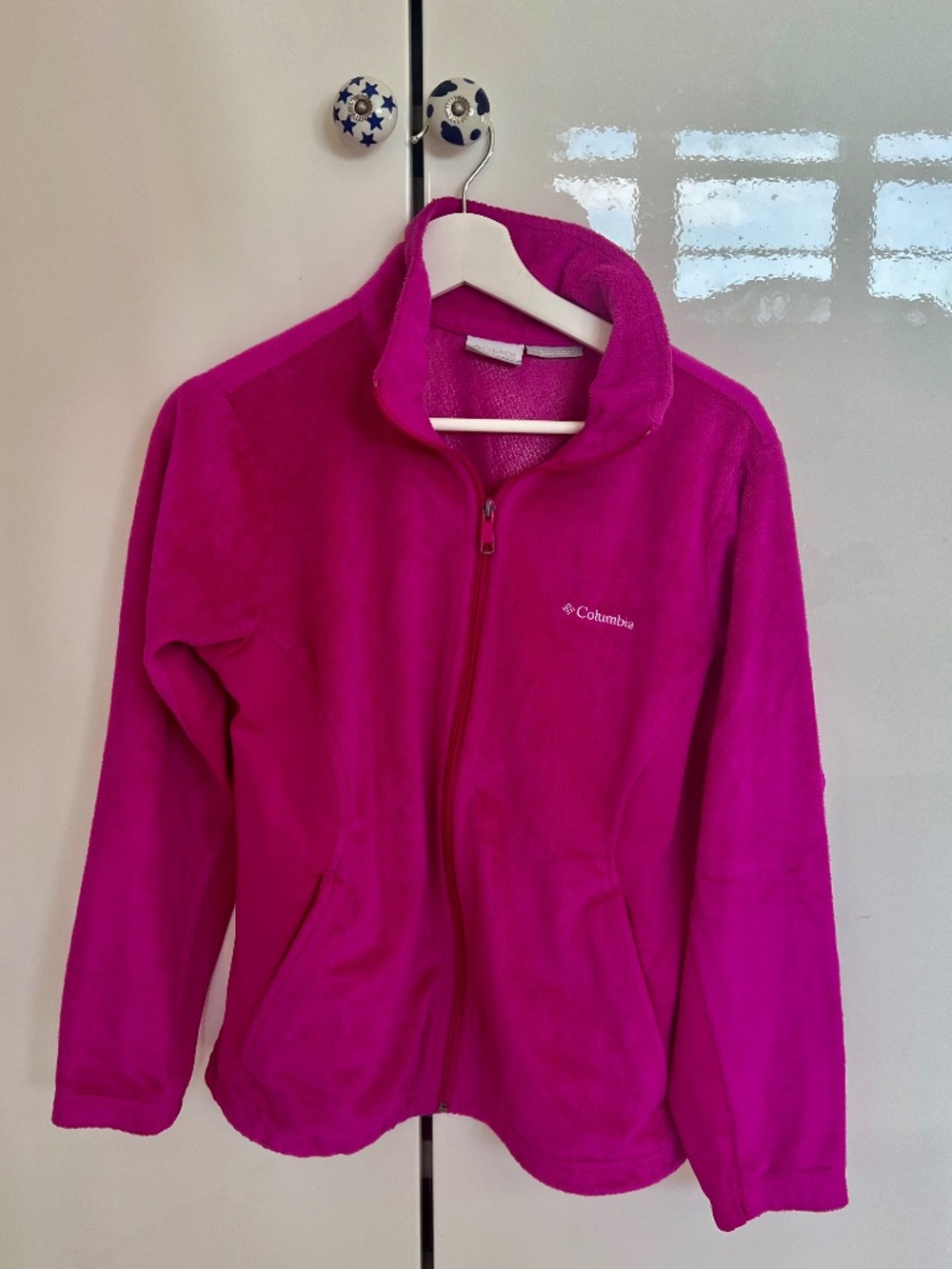 Columbia Women's zip-up Fleece Jacket Fuchsia /Bright Pink Stand Collar Medium